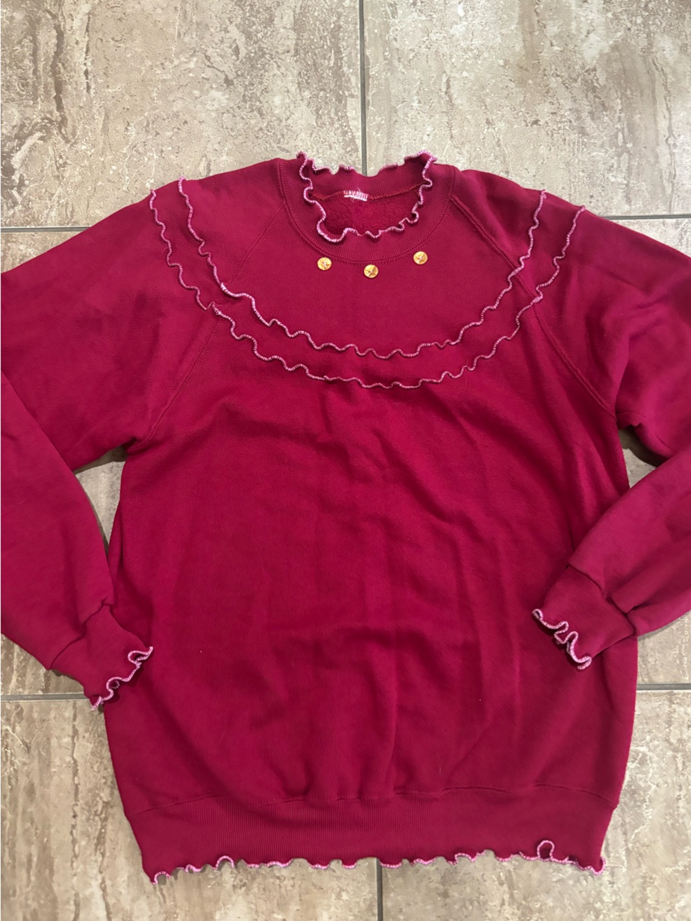 Burgundy grandma cottage coquette crewneck
